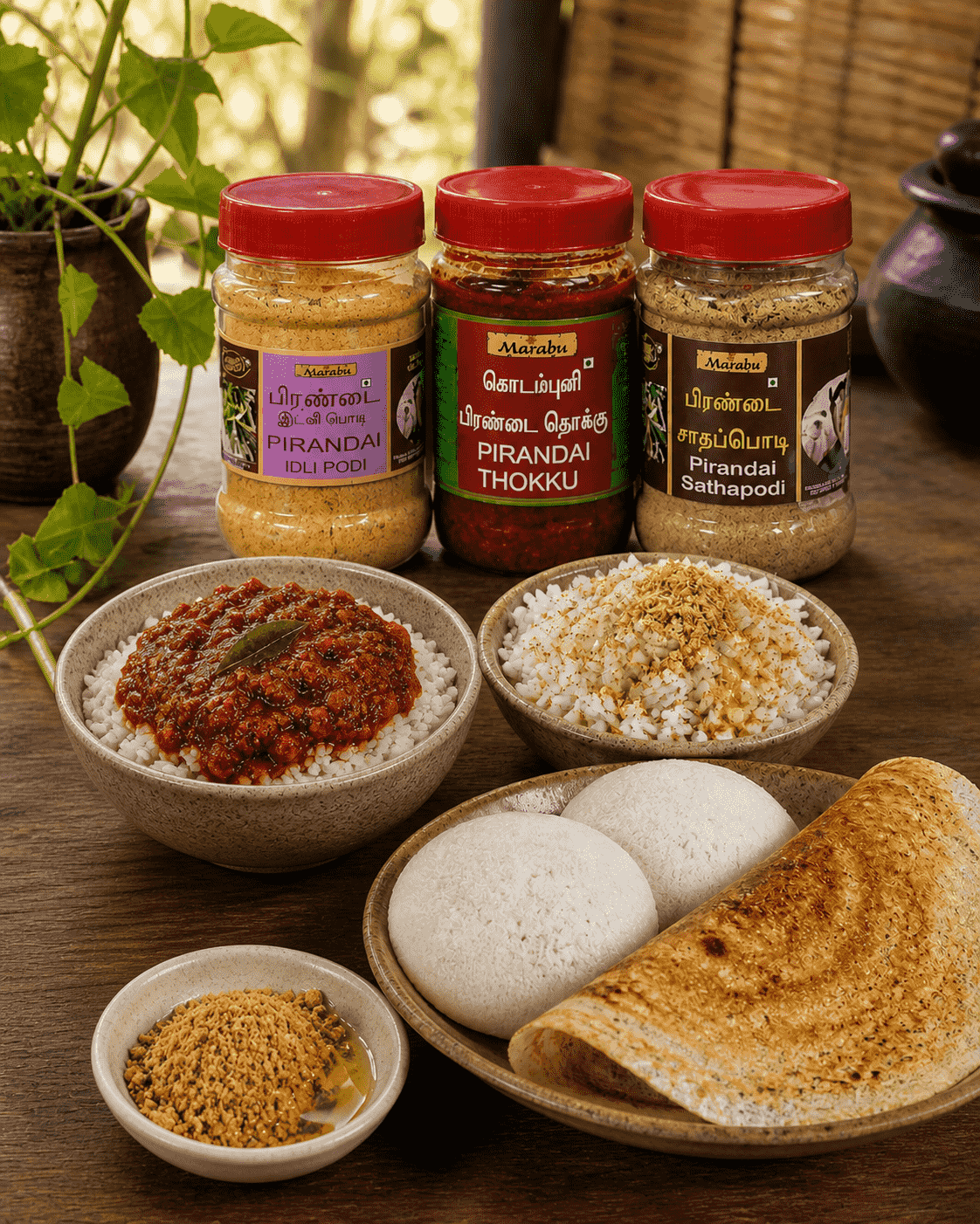 Pirandai Combo( Thokku, Idli Podi & Satha Podi)